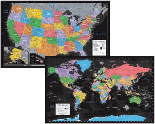Miniatura 9 de Paquete de 2 pósteres de mapa del mundo y gráfico de mapa de Estados Unidos [bronceado/color] (laminado, 18 x 29 pulgadas)