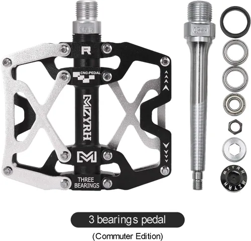 Miniatura 5 de Mzyrh - Pedales de bicicleta de montaña, ultra fuertes, coloridos, mecanizados CNC, de 9/16 pulgadas, ciclismo sellado con 3 rodamientos Silvery