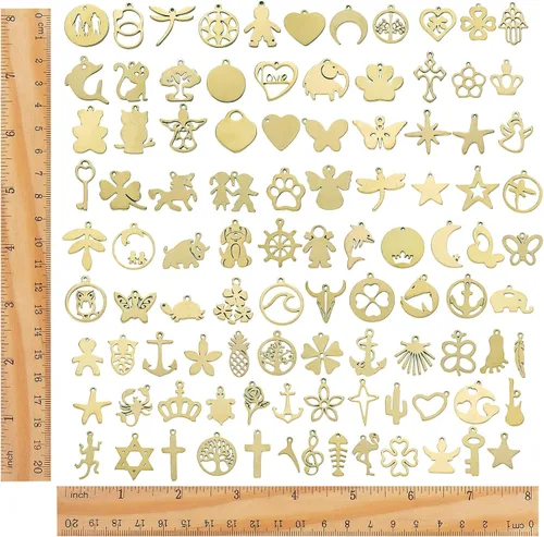 Miniatura 2 de Ornaland 100 dijes de acero inoxidable con formas mixtas para aretes, collares, pulseras, joyería