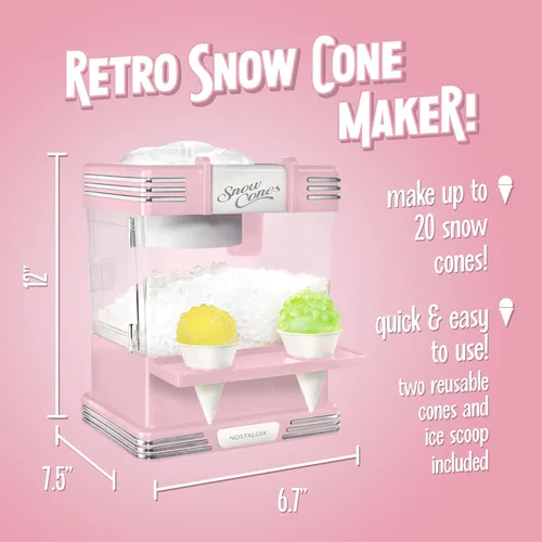 Miniatura 2 de Nostalgia Máquina Retro para Hacer Conos de Nieve – Máquina de Hielo Raspado de Mostrador de 5 Cuartos – Cuchillas de Acero Inoxidable – Incluye 2