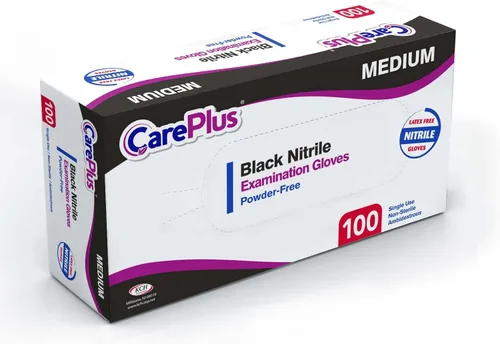 Miniatura 9 de CARE PLUS Guantes de nitrilo para uso médico, sin polvo ni látex, negro/azul, S, M, L, XL - 100, 200, 1000
