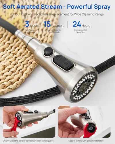 Miniatura 7 de J-HVA Cabezal de grifo de cocina, cabezal rociador de fregadero de cocina extraíble de repuesto para grifo de cocina, boquilla rociadora