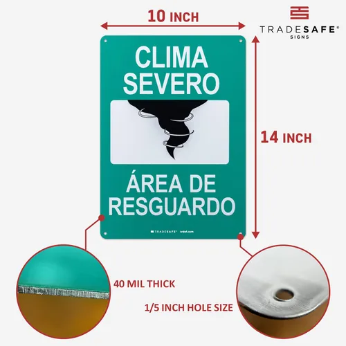 Miniatura 3 de TRADESAFE Letrero de área de refugio para clima severo – Clima Severo, Área De Resguardo Español, Instalación Rápida, Reflectante de Luz, Resistente