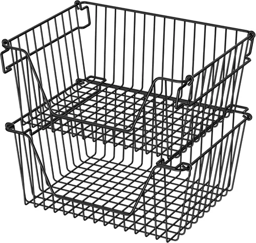 Cestas de metal apilables de alambre resistente, organizador de gabinete de despensa de alambre con asa para el hogar, baño, cocina, organización de