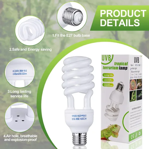 Miniatura 3 de Reginary 4 Uvb Reptile Light 10.0 26 W, Bombilla Uvb para Reptil para Desierto Tropical Sub Tropical Fluorescente Simulación Luz