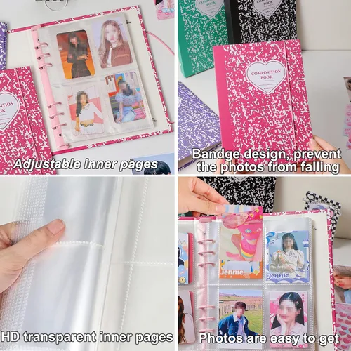 Miniatura 6 de Carpeta A5 Kpop - Álbum de tarjetas fotográficas con 20 fundas interiores de 3 pulgadas para álbum de fotos en hojas sueltas, recargable, 6 anillos