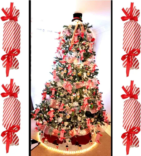 Miniatura 6 de DARENYI 50 cajas de dulces de Navidad, cajas vacías para dulces con cinta roja pequeñas cajas de dulces para dulces, chocolate, cajas de regalo