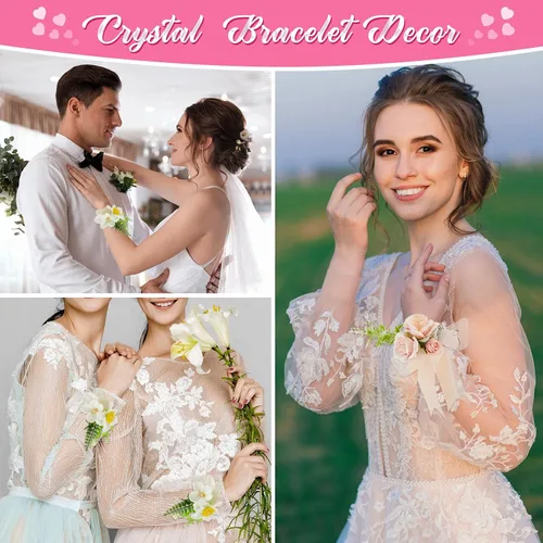 Miniatura 12 de Junkin 6 pulseras de ramillete con diamantes de imitación, elásticas, para decoración de bodas, bailes de graduación, aniversario (plateado)