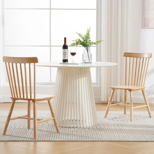 Miniatura 17 de Kmax Juego de 4 sillas de comedor vintage, sillas Windsor con patas de madera maciza, estilo campestre, nogal Nuez