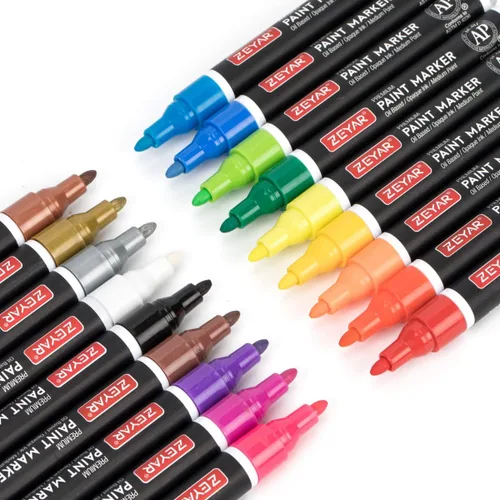 ZEYAR Marcadores de pintura a base de aceite para pintura roca, punta media, tinta impermeable, 18 colores, certificado AP, ideal para tazas, rocas,
