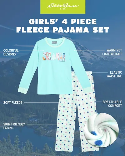 Miniatura 2 de Eddie Bauer Conjunto de pijama para niña, acogedor conjunto de ropa de dormir de invierno de forro polar, camisa de manga larga de 4 piezas