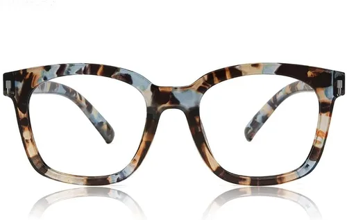 JiSoo Anteojos de lectura cuadrados de gran tamaño para mujer 1.0, diseño grueso y elegante 1.0 para mujer con bisagra de resorte, cuarzo azul 1.0