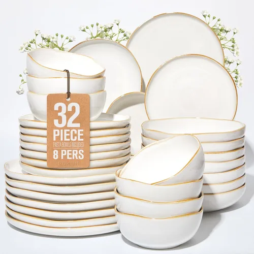 Miniatura 53 de Pokini - Juegos de vajilla de gres para cena, juego de platos y cuencos de cerámica, platos de cocina aptos para microondas y lavavajillas, platos