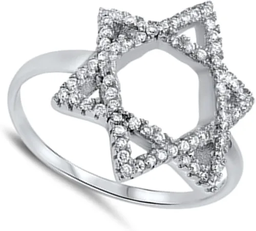 Miniatura 2 de Anillo de plata de ley 925 con diseño de estrella de David y hielo blanco
