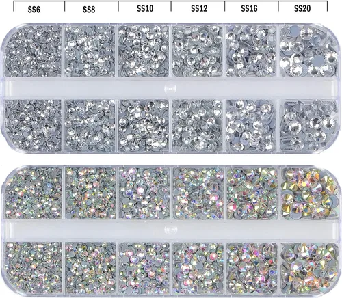 Miniatura 2 de Massive Beads Más de 9500 diamantes de imitación termoadhesivos redondos de vidrio con parte trasera plana para hacer tú mismo con 1 pinza y 1 12