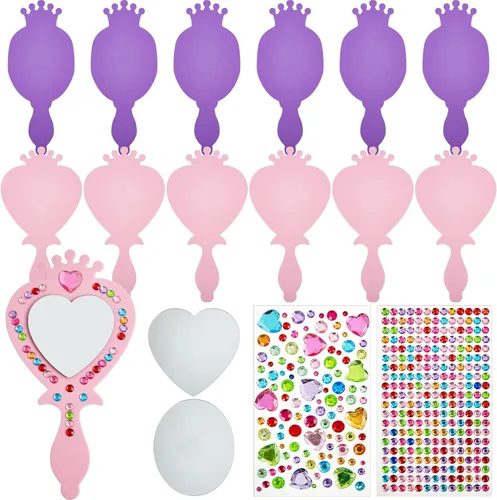 Miniatura 11 de Liliful Paquete de 12 kits de espejo de espuma princesa, decora tus propios espejos de princesa, suministros para fiestas infantiles, juguetes