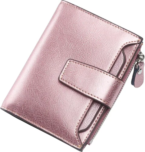 Miniatura 80 de Lavemi Pequeña cartera compacta para mujer, con bloqueo RFID, de piel auténtica, plegable, con ventanas de identificación