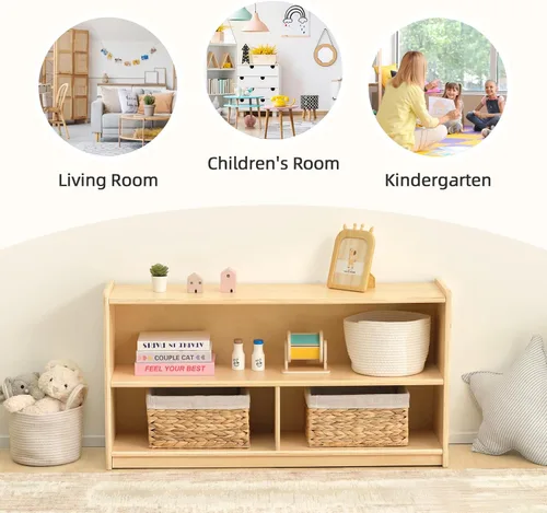 Miniatura 8 de OOOK - Organizador de estantes Montessori de 2 niveles para juguetes y almacenamiento para niños, estantes de almacenamiento de madera de 3
