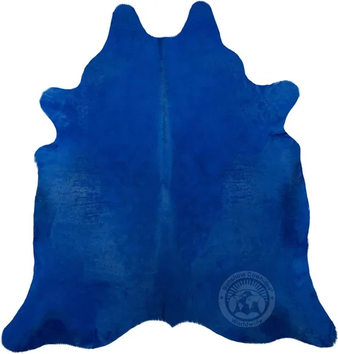 Sunshine Cowhides Alfombra de piel de vaca 100% genuina teñida, color azul marino, alfombra de estilo moderno y alfombra para suelo de sala de