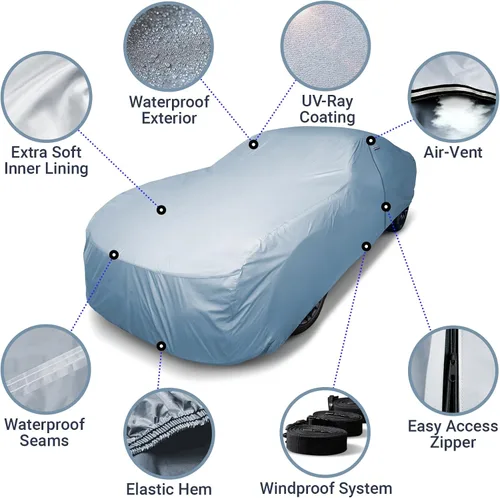 Miniatura 4 de iCarCover Funda de coche premium para Ford Maverick 1969-1977, resistente, impermeable, para todo tipo de clima, automóviles con ajuste plateado