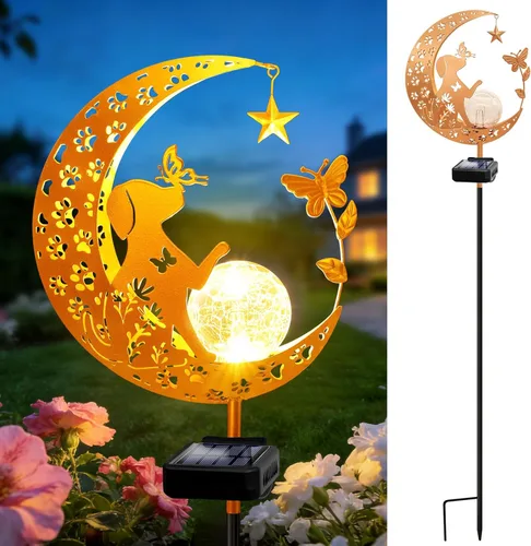 Luces solares decorativas para exteriores, diseño de luna, perro, mariposa, estaca solar, regalos de cumpleaños para mujeres, mamá, abuela,