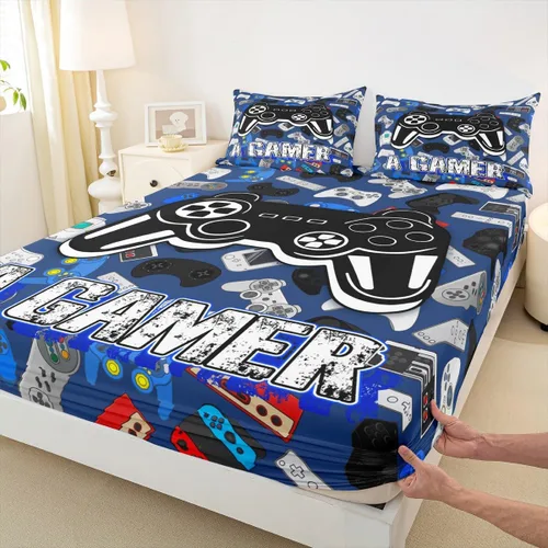 Miniatura 50 de Juego de sábanas bajeras para juegos tamaño individual, juego de ropa de cama con grafiti Lightning Strike para niños, adolescentes, decoración