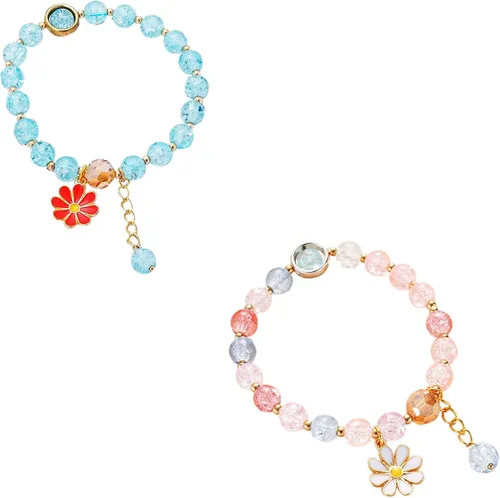 Fuqimanman2020 Juego de 5 pulseras de flores coloridas hechas a mano con cuentas de cristal para mujeres y niñas, Cristal, cristal