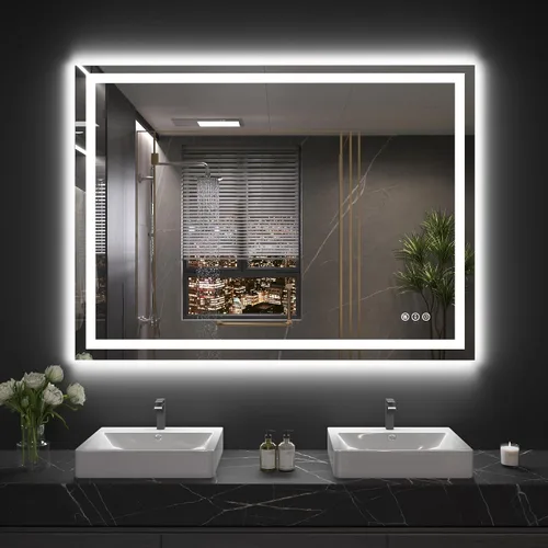 Miniatura 57 de Snowdool Espejo LED de baño, 32 x 32 pulgadas con luz frontal y retroiluminada, antivaho, espejo de tocador de baño para pared, función de memoria