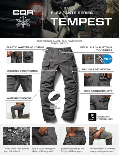 Miniatura 8 de CQR – Pantalones tácticos elásticos tipo cargo para hombre, resistentes al agua, de tela ripstop (antidesgarros), ligeros, ideales para uso diario