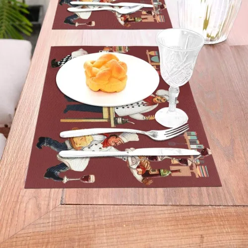 Miniatura 5 de Juego de 4 manteles individuales con estampado de cocina de chef, restaurante, cocina, acuarela, manteles individuales de tela lavable para mesa