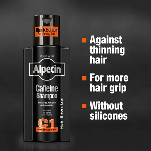 Miniatura 2 de Alpecin Caffeine Shampoo C1 Black Edition, Champú natural para el crecimiento del cabello para el cabello fino con niacina, mentol y aceite