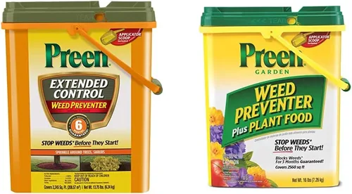 Preen 246422 Extended Control Preventer de malezas y Preen Garden Weed Preventer Plus Plant Food