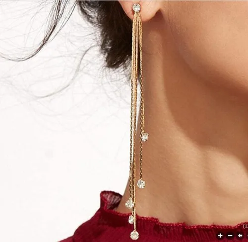 Miniatura 7 de XINSHUN Pendientes largos lineales de diamantes de imitación con borlas largas para mujer