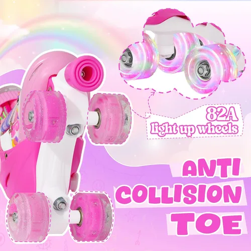 Miniatura 5 de SUPER YOUNGSTER Patines de ruedas ajustables con luces LED para niñas, diseño de unicornio para niñas de 4 a 6, 5 a 8, 8 a 12 años, patines para Rosa