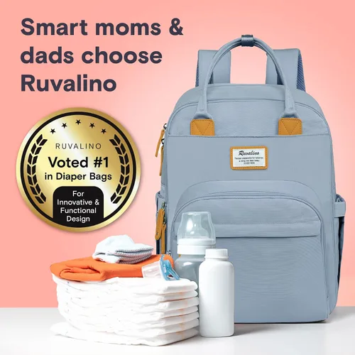 Miniatura 5 de RUVALINO Mochila para pañales - Bolsa de viaje multifunción para bebé con cambiador, portabotellas aisladas y funda para chupete, gran capacidad