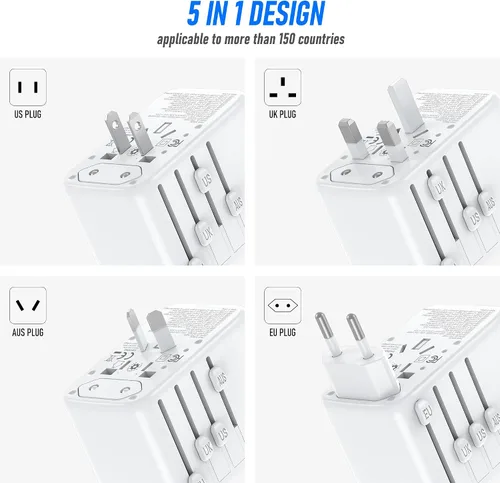 Miniatura 4 de VYLEE Adaptador de enchufe de viaje, cargador de viaje rápido GaN de 65W, adaptador de enchufe internacional con 3 USB-C PD y 1 USB-A QC con Blanco