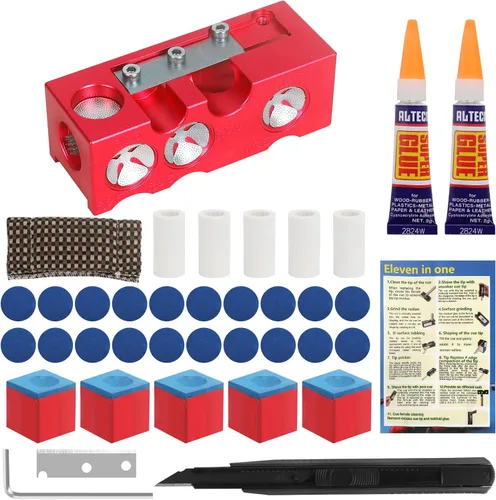 Miniatura 8 de Vefungyan Kit de reemplazo de puntas de taco de billar: Herramienta de reparación de puntas de taco de billar 11 en 1 con 20 puntas de taco