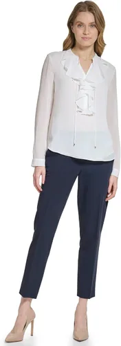 Miniatura 4 de Tommy Hilfiger Blusa clásica de manga larga con volantes delanteros para mujer