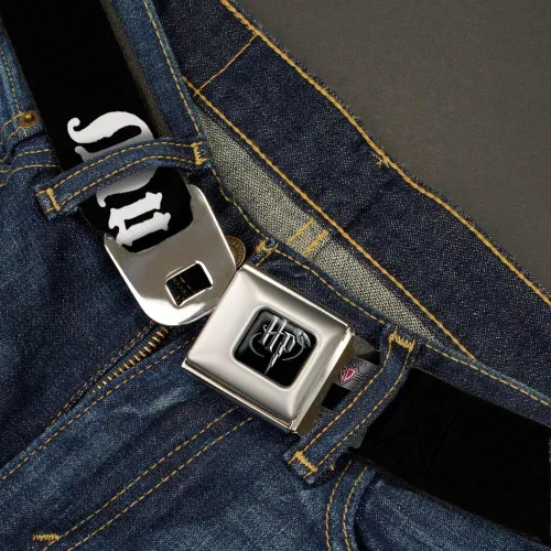Miniatura 2 de Cinturón de seguridad con hebilla MUGGLES NegroBlanco 1.0" de ancho 20-36 pulgadas de longitud