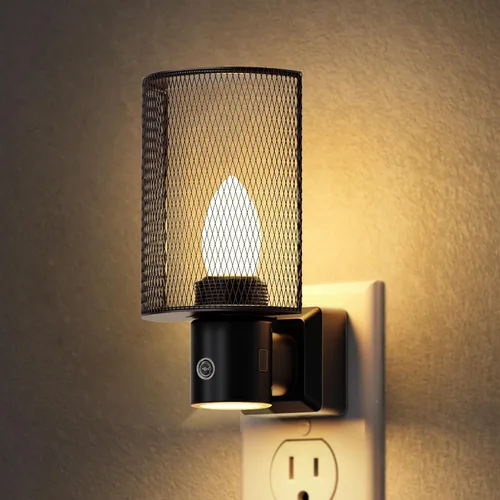 DORESshop Luz nocturna LED enchufable, luces nocturnas enchufables a la pared, sensor de atardecer a amanecer, decoración vintage de granja, brillo