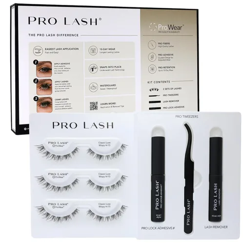 Kit de inicio Pro Lash | Pestañas profesionalmente estilizadas en casa | Impermeable | Dura hasta 10 días con sistema adhesivo ProLock | 3 juegos de