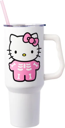 Miniatura 13 de Silver Buffalo - Vaso de acero inoxidable Sanrio Hello Kitty con flores de primavera y verano y rayas arcoíris, con asa y popote, compatible