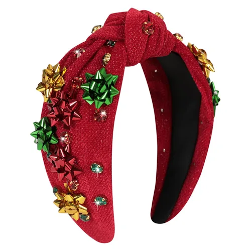 Miniatura 12 de Diadema anudada con joyas para mujeres y niñas, diadema de diamantes de imitación de cristal brillante, nudo superior ancho para mujer, diadema Negro