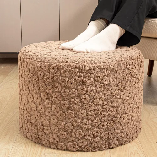 Puf otomano redondo de felpa – Reposapiés otomano ultrasuave con relleno de espuma de alta densidad, 20 x 14 pulgadas, puf multifuncional para sala