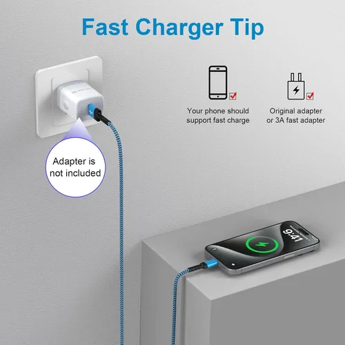 Miniatura 3 de Cable de carga USB C de 3A de carga rápida, [2 unidades, 6 pies] cable trenzado USB-A a tipo C para iPhone 15 Pro Max Plus, Samsung Galaxy A14 A54