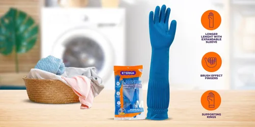 Miniatura 7 de ETERNA Guantes extra largos, guantes para limpieza de lavandería, cocina y hogar, efecto cepillo en los dedos, longitud más larga con funda