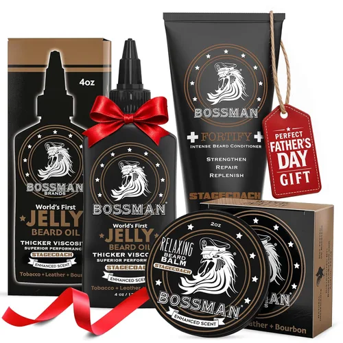 Bossman Kit esencial de barba para hombres, regalos para papá para el día del padre, juego de 3 – gelatina de aceite para barba, crema