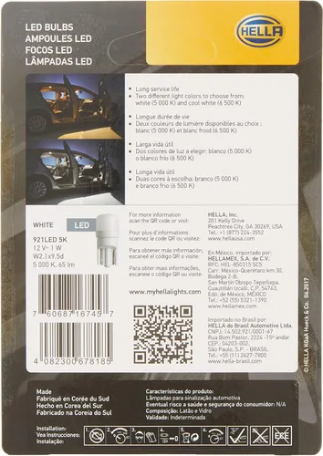 Miniatura 2 de HELLA Bombillas LED de rendimiento 921LED 5K, 12 V, 1 W, paquete de 2