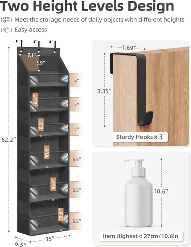 Miniatura 2 de STORAGE MANIAC Organizador para colgar sobre la puerta, organizador colgante de gran capacidad, bolsillos profundos transparentes detrás
