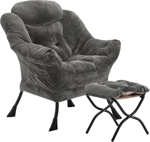 Miniatura 19 de Youtanic - Silla de Tela de Terciopelo Grueso y Acolchado, Cómoda Silla de Estar Contemporánea con Marco Estable, Sillón de Sofá de Ocio